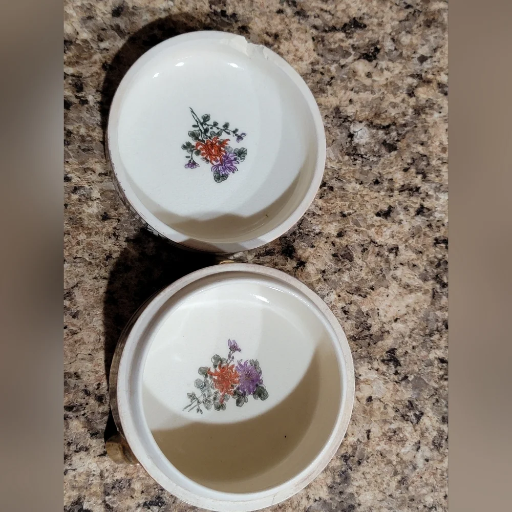 Vintage Japanese Satsuma Floral Round Trinket Box